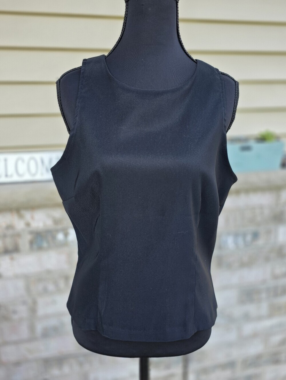 Studio Y Black Sleeveless Button Back Blouse Top Size Large Y2K Career Office